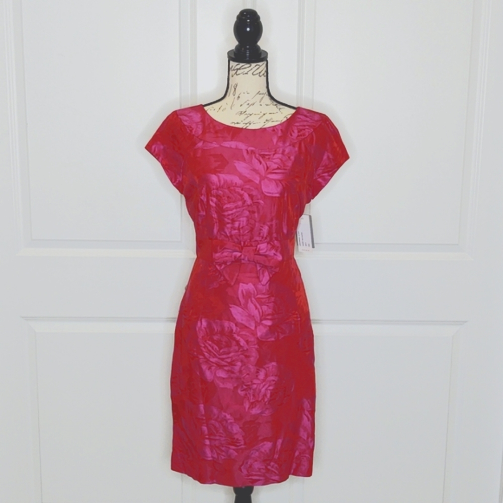 $228 Helene Berman Made in England Size 8 Red & Fuchsia Party Dress 🎉 💃